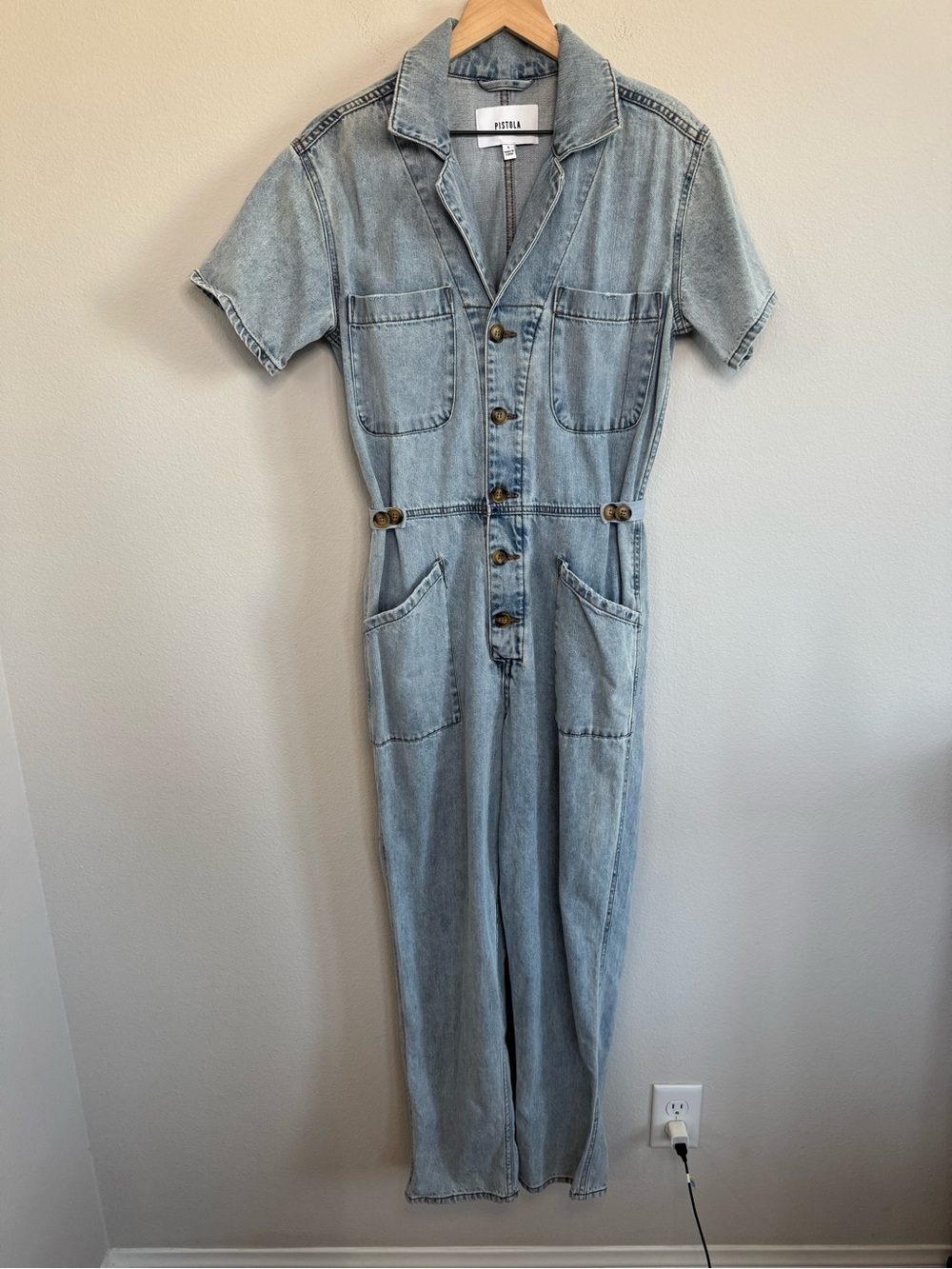 Pistola Grover Field Jumpsuit Designer Denim  Utility Coverall Light Wash Small